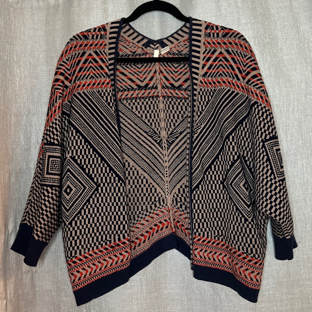 Anthropologie/ Moth Jacquard Geometric Open Front Cardigan Size Medium